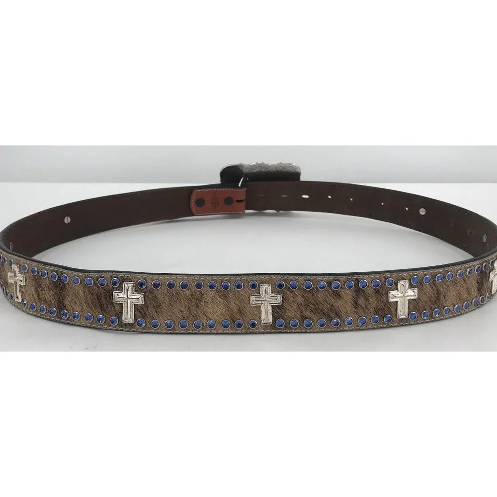 Ranger Belt Company Leather Belt Cowboy Western Cross Christian Buckle Hair‎